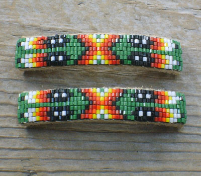 Native American Beaded Barrettes - Sparkly Green